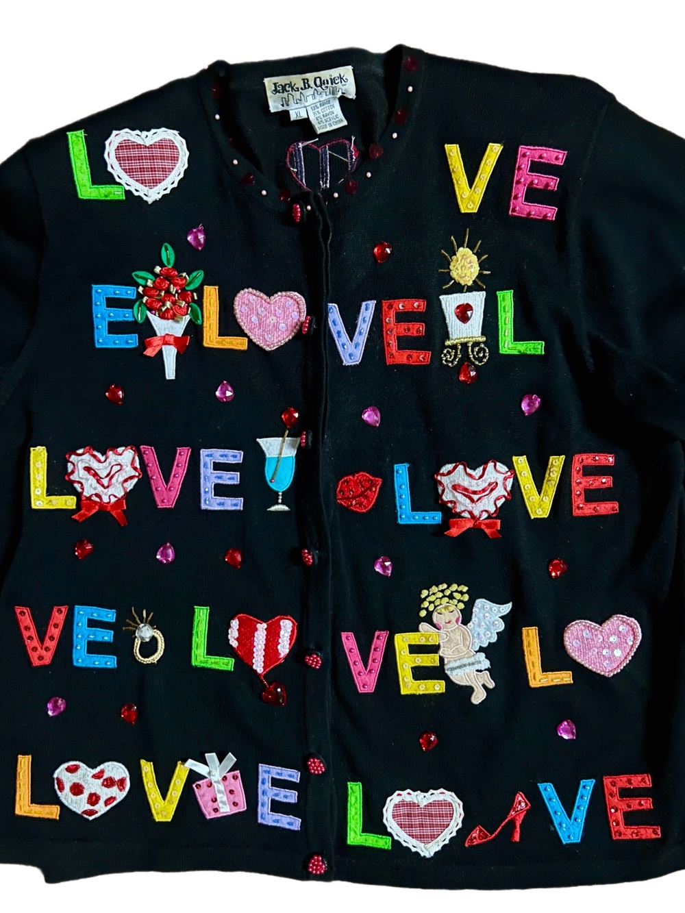 Jack B. Quick ~ X-Large ~ Multi-Colors ~ Valentine ~ Beaded ~ Cardigan Sweater - Picture 5 of 16